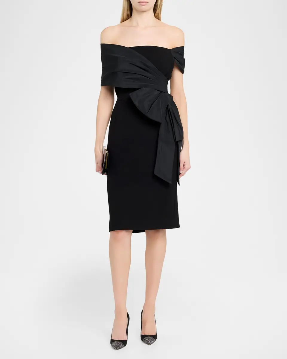 Rickie Freeman for Teri Jon Off-Shoulder Taffeta Wrap Crepe Dress | Thumbnail 2 Rickie Freeman for Teri Jon Off-Shoulder Taffeta Wrap Crepe Dress | Thumbnail 2