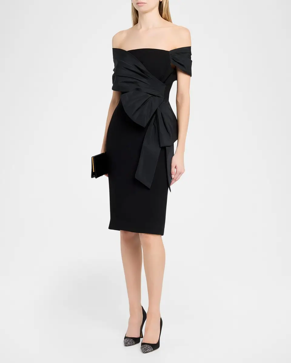 Rickie Freeman for Teri Jon Off-Shoulder Taffeta Wrap Crepe Dress | Thumbnail 4 Rickie Freeman for Teri Jon Off-Shoulder Taffeta Wrap Crepe Dress | Thumbnail 4