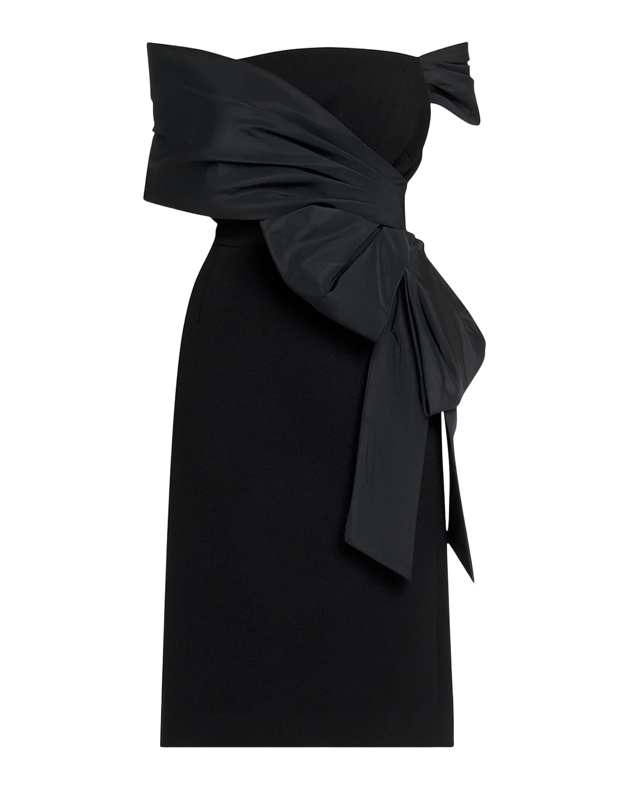 Rickie Freeman for Teri Jon Off-Shoulder Taffeta Wrap Crepe Dress