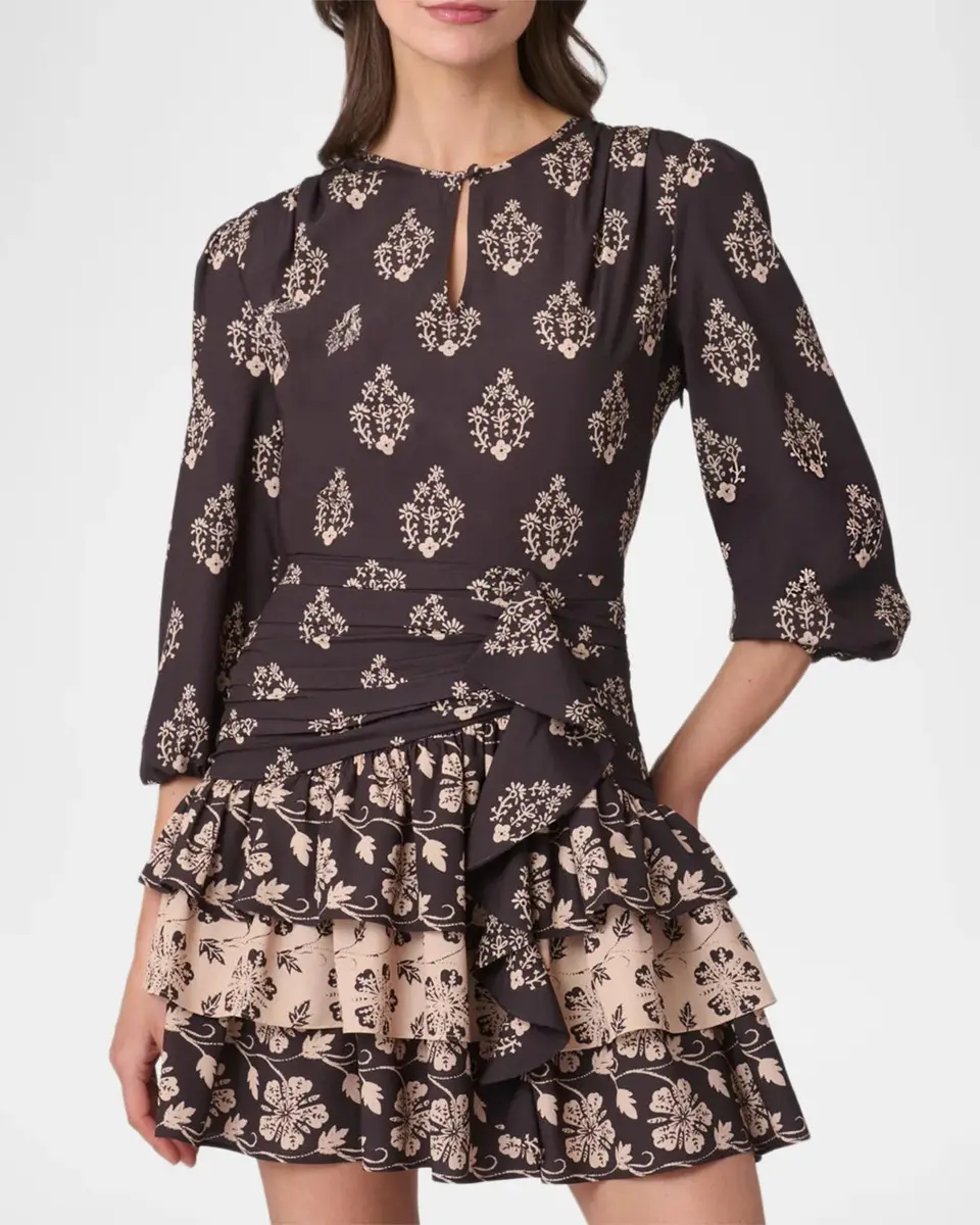 Shoshanna Janelle Tiered Floral Crepe De Chine Mini Dress | Thumbnail 3 Shoshanna Janelle Tiered Floral Crepe De Chine Mini Dress | Thumbnail 3