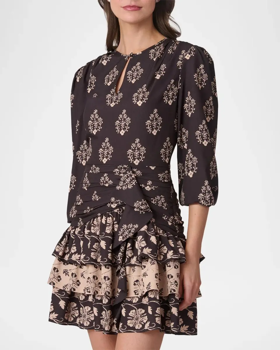 Shoshanna Janelle Tiered Floral Crepe De Chine Mini Dress | Thumbnail 4 Shoshanna Janelle Tiered Floral Crepe De Chine Mini Dress | Thumbnail 4