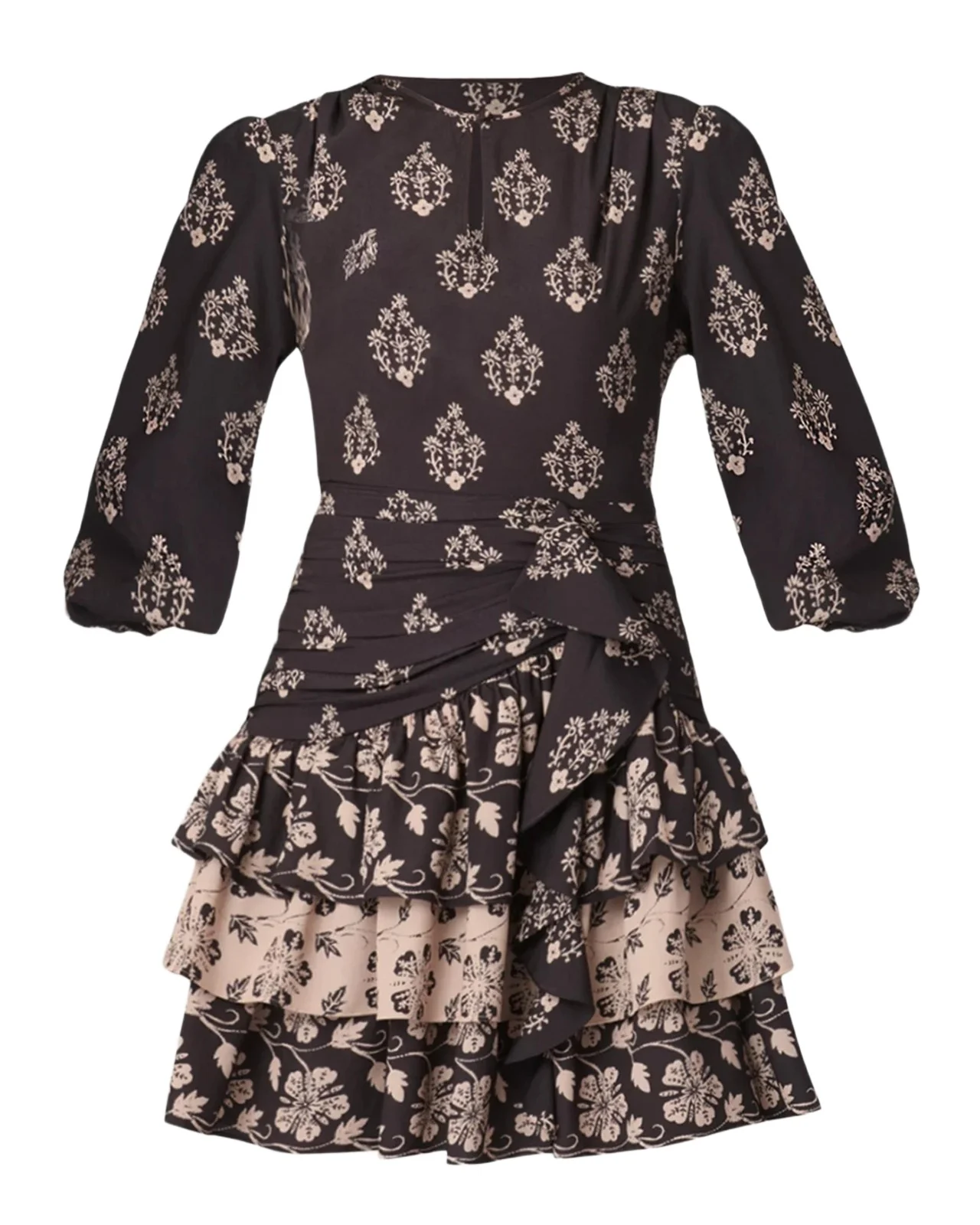 Janelle Tiered Floral Crepe De Chine Mini Dress Janelle Tiered Floral Crepe De Chine Mini Dress