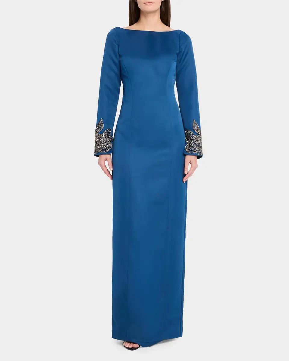 THEIA Thea Embroidered Duchess Satin Column Gown | Thumbnail 2 THEIA Thea Embroidered Duchess Satin Column Gown | Thumbnail 2