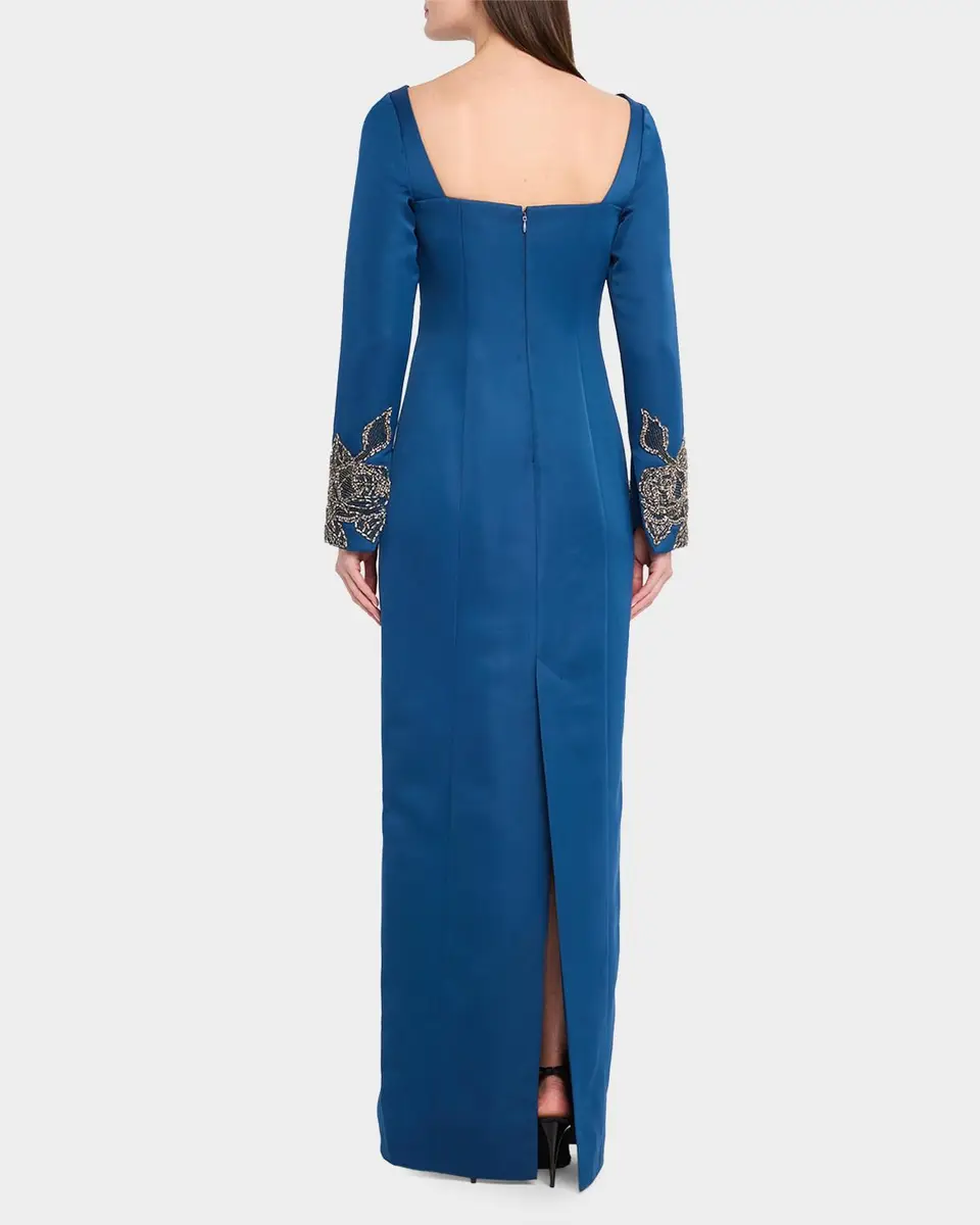THEIA Thea Embroidered Duchess Satin Column Gown | Thumbnail 3 THEIA Thea Embroidered Duchess Satin Column Gown | Thumbnail 3