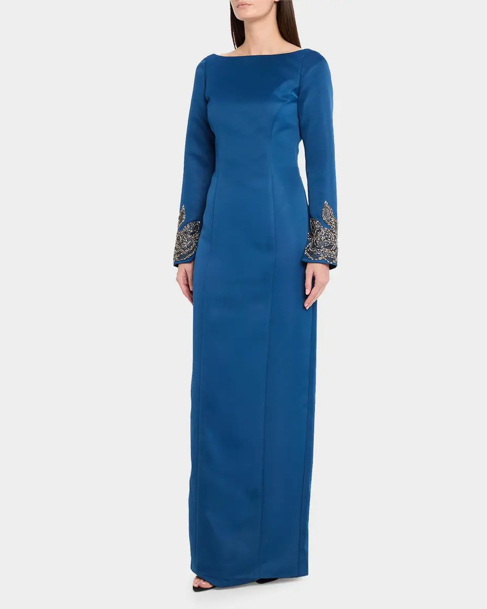 THEIA Thea Embroidered Duchess Satin Column Gown | Thumbnail 4 THEIA Thea Embroidered Duchess Satin Column Gown | Thumbnail 4