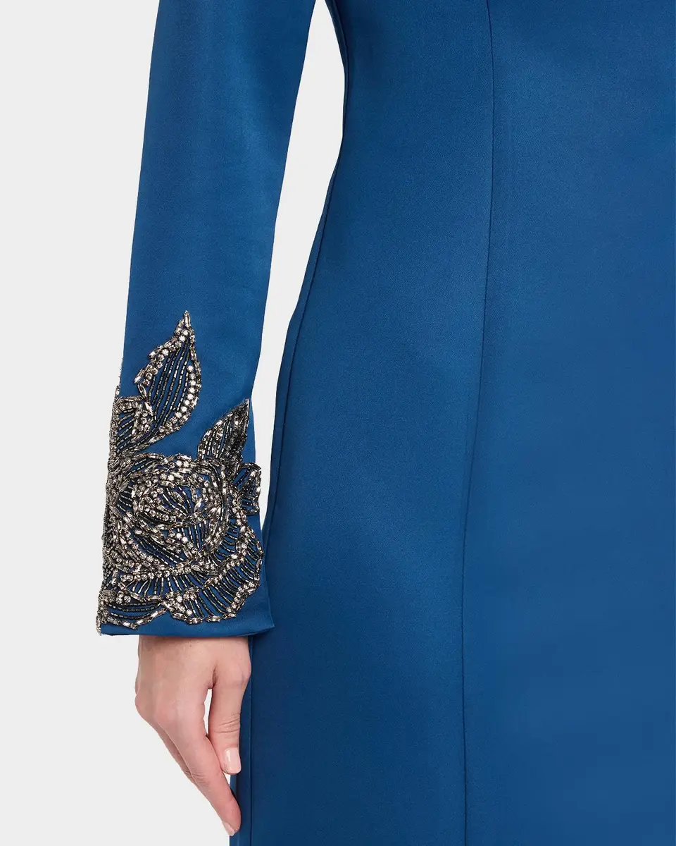 THEIA Thea Embroidered Duchess Satin Column Gown | Thumbnail 5 THEIA Thea Embroidered Duchess Satin Column Gown | Thumbnail 5