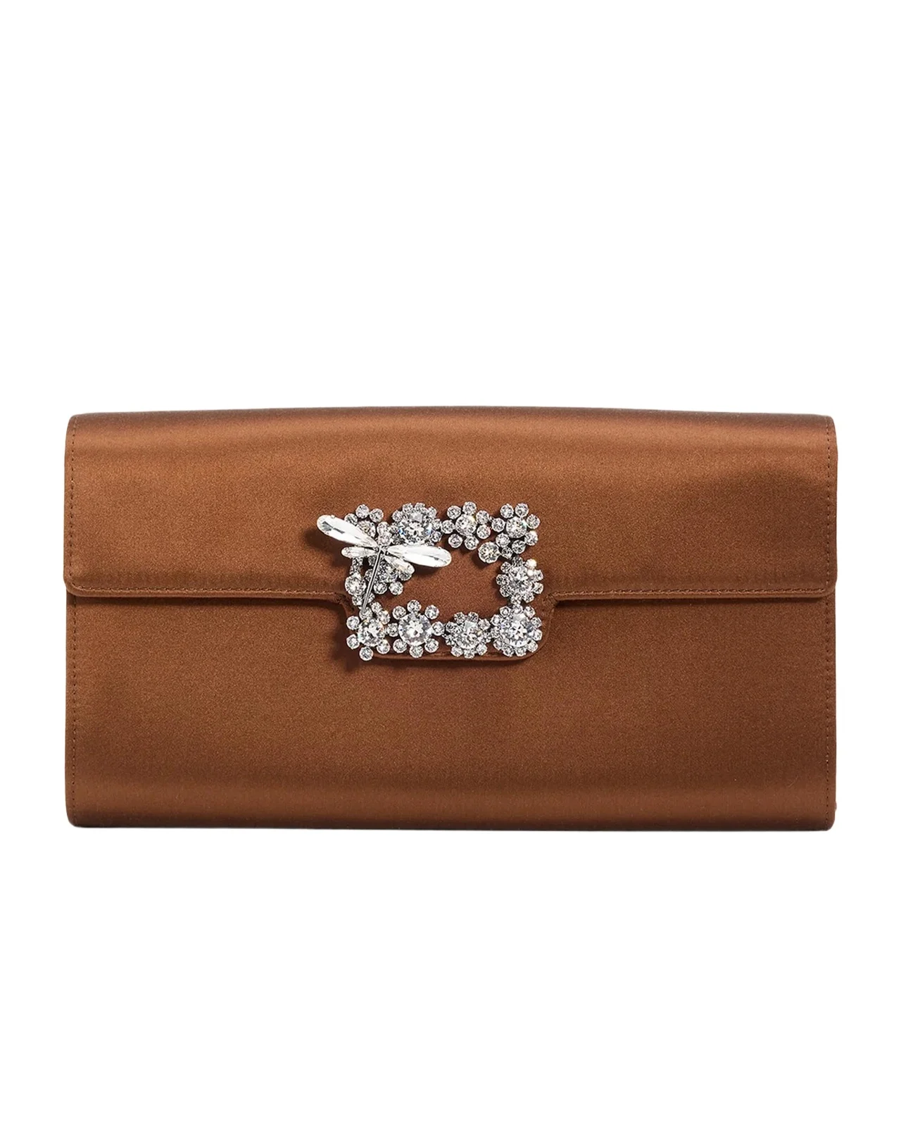 Roger Vivier Efflorescence Rhinestone Buckle Satin Clutch Bag