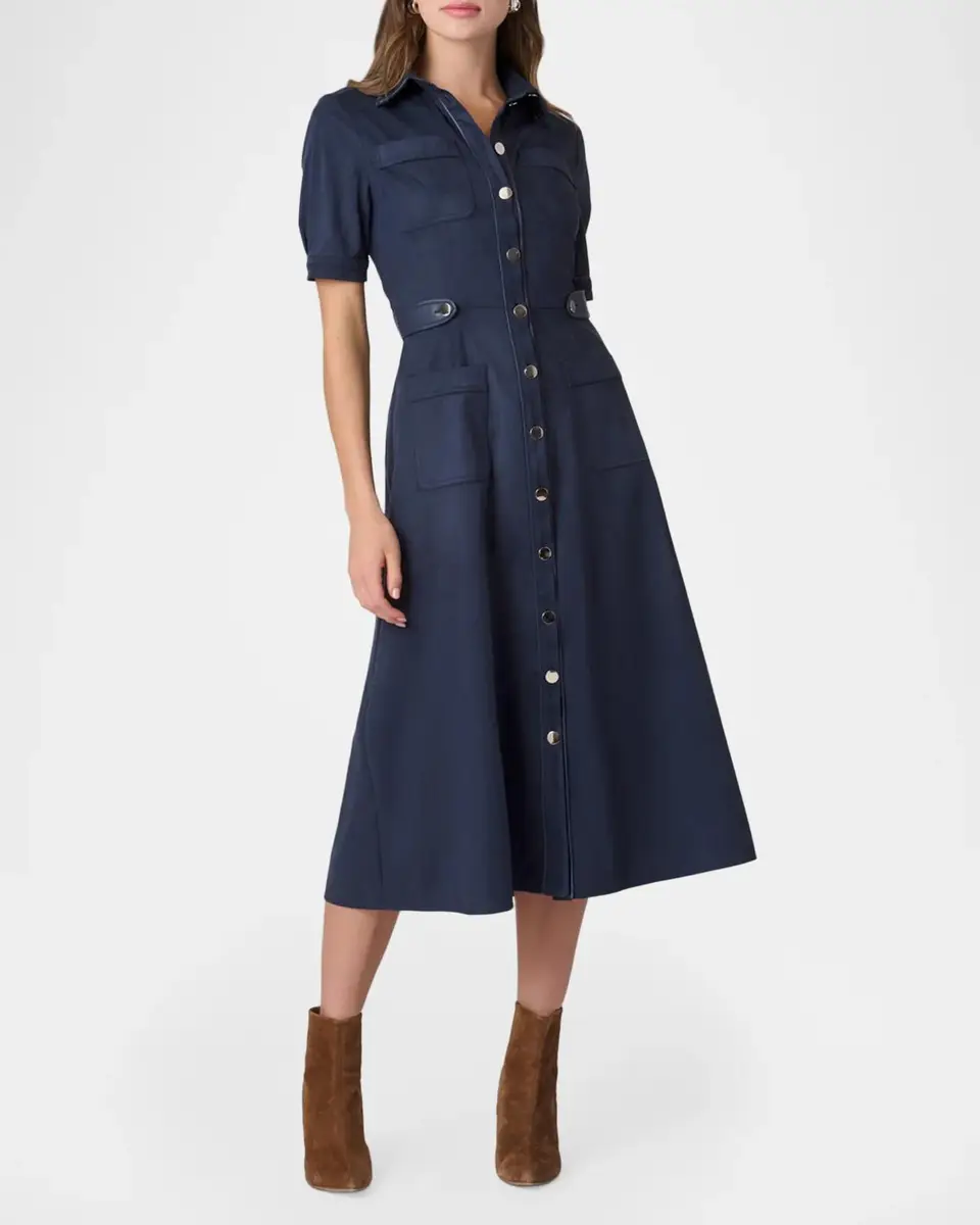 Shoshanna Jenson Button-Front Faux Suede Midi Dress | Thumbnail 2 Shoshanna Jenson Button-Front Faux Suede Midi Dress | Thumbnail 2