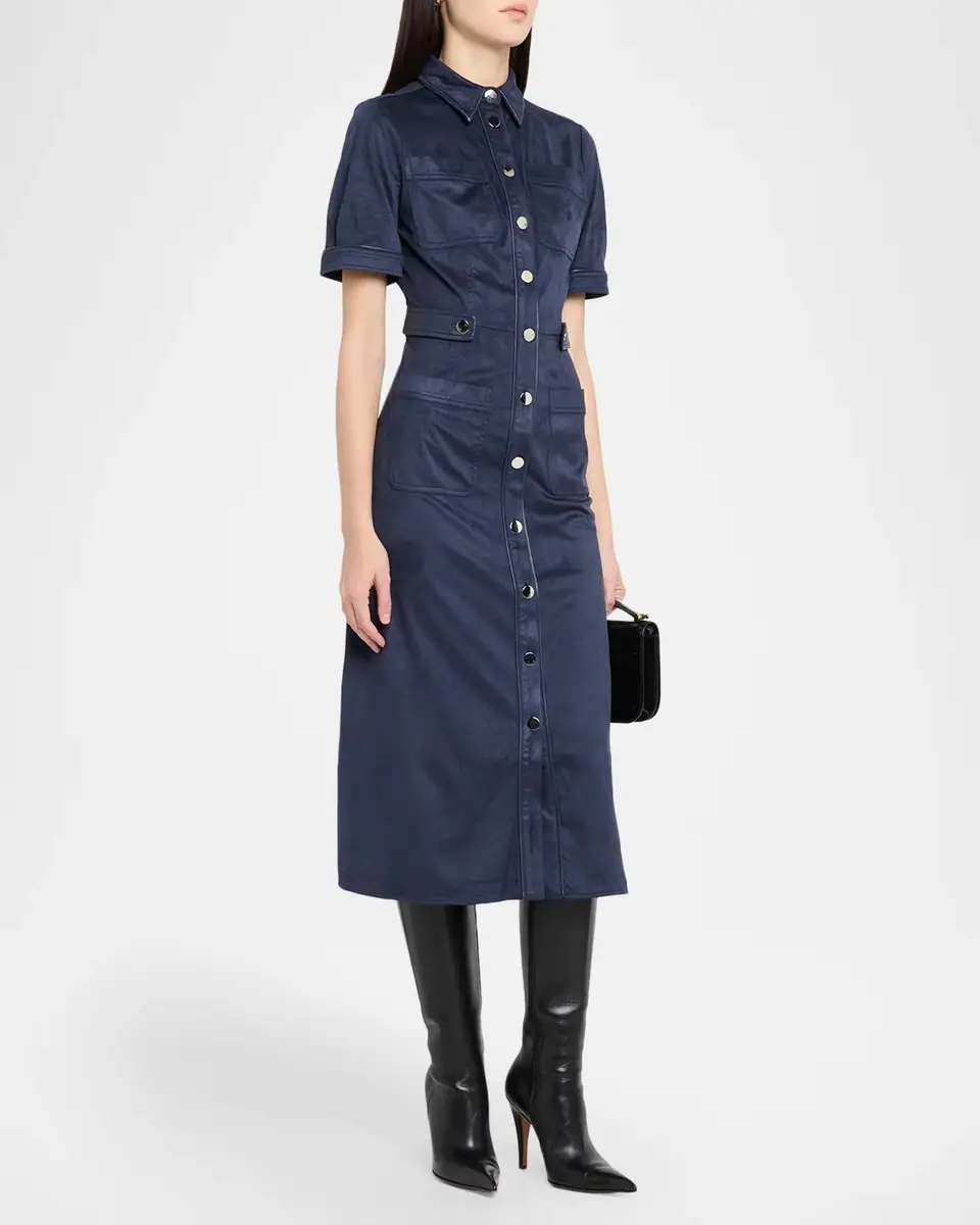 Shoshanna Jenson Button-Front Faux Suede Midi Dress | Thumbnail 4 Shoshanna Jenson Button-Front Faux Suede Midi Dress | Thumbnail 4
