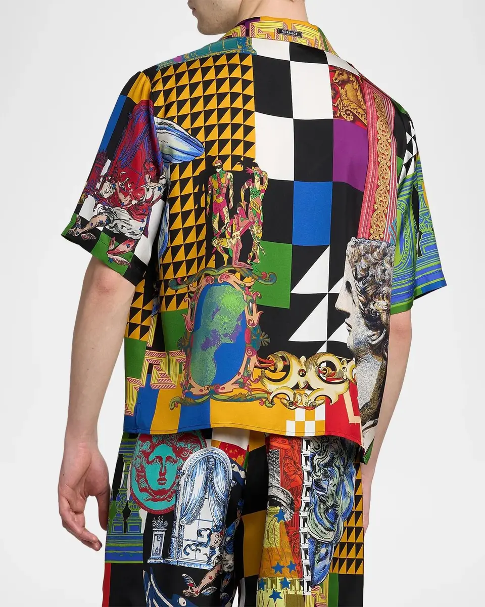 Versace Medusa Collage Silk Twill Camp Shirt | Thumbnail 3 Versace Medusa Collage Silk Twill Camp Shirt | Thumbnail 3