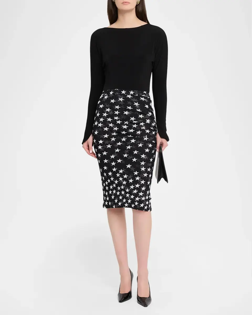 Stella McCartney Star-Print Mesh Ruched Pencil Skirt | Thumbnail 2 Stella McCartney Star-Print Mesh Ruched Pencil Skirt | Thumbnail 2