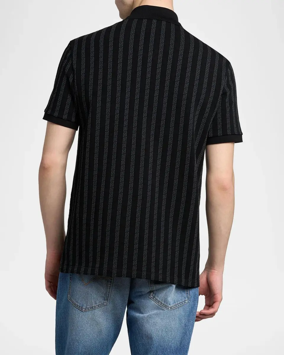 Versace Men's Cotton Greca-Stripe Polo Shirt | Thumbnail 3 Versace Men's Cotton Greca-Stripe Polo Shirt | Thumbnail 3