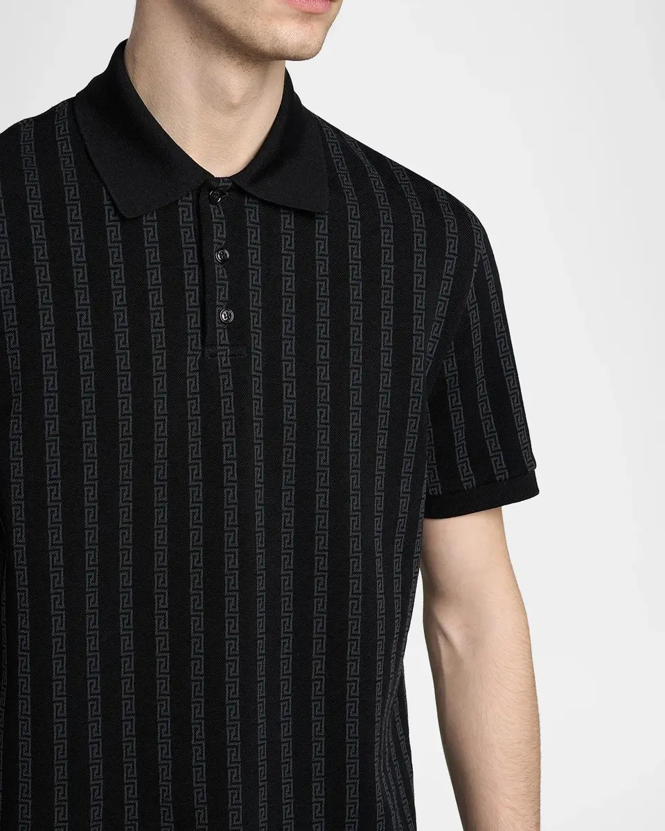 Versace Men's Cotton Greca-Stripe Polo Shirt | Thumbnail 5 Versace Men's Cotton Greca-Stripe Polo Shirt | Thumbnail 5