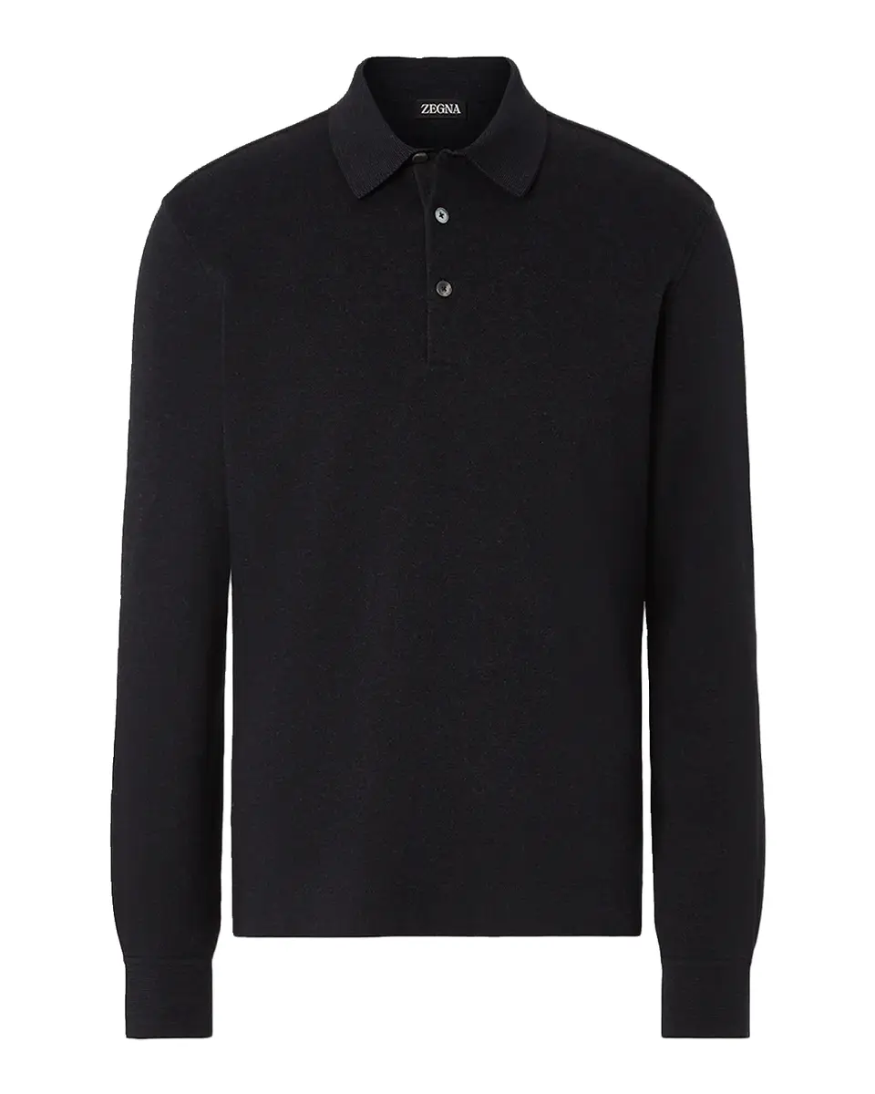 Zegna Men's Cotton Long-Sleeve Polo Shirt | Thumbnail 2