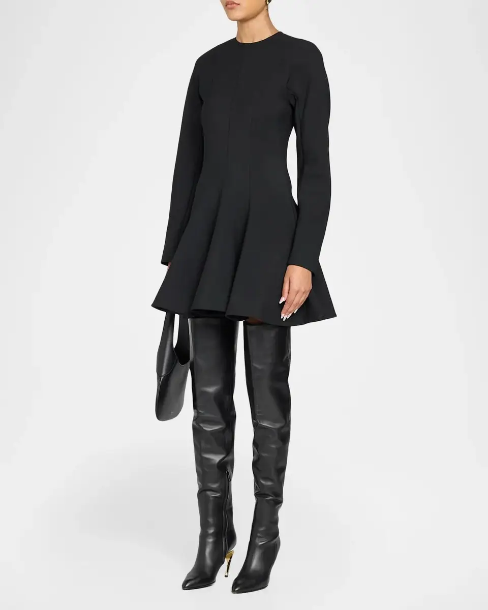 Stella McCartney Long-Sleeve Peplum Wool Stretch Mini Dress | Thumbnail 4 Stella McCartney Long-Sleeve Peplum Wool Stretch Mini Dress | Thumbnail 4