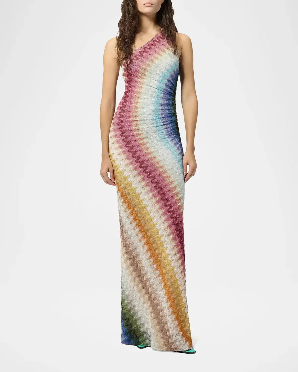 Missoni One-Shoulder Metallic Zigzag Crochet Maxi Dress | Thumbnail 2 Missoni One-Shoulder Metallic Zigzag Crochet Maxi Dress | Thumbnail 2