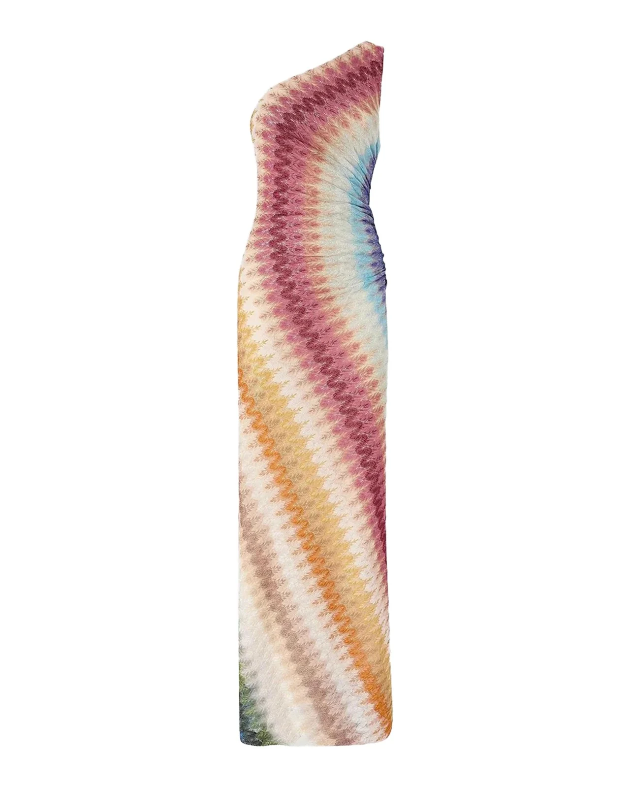 One-Shoulder Metallic Zigzag Crochet Maxi Dress