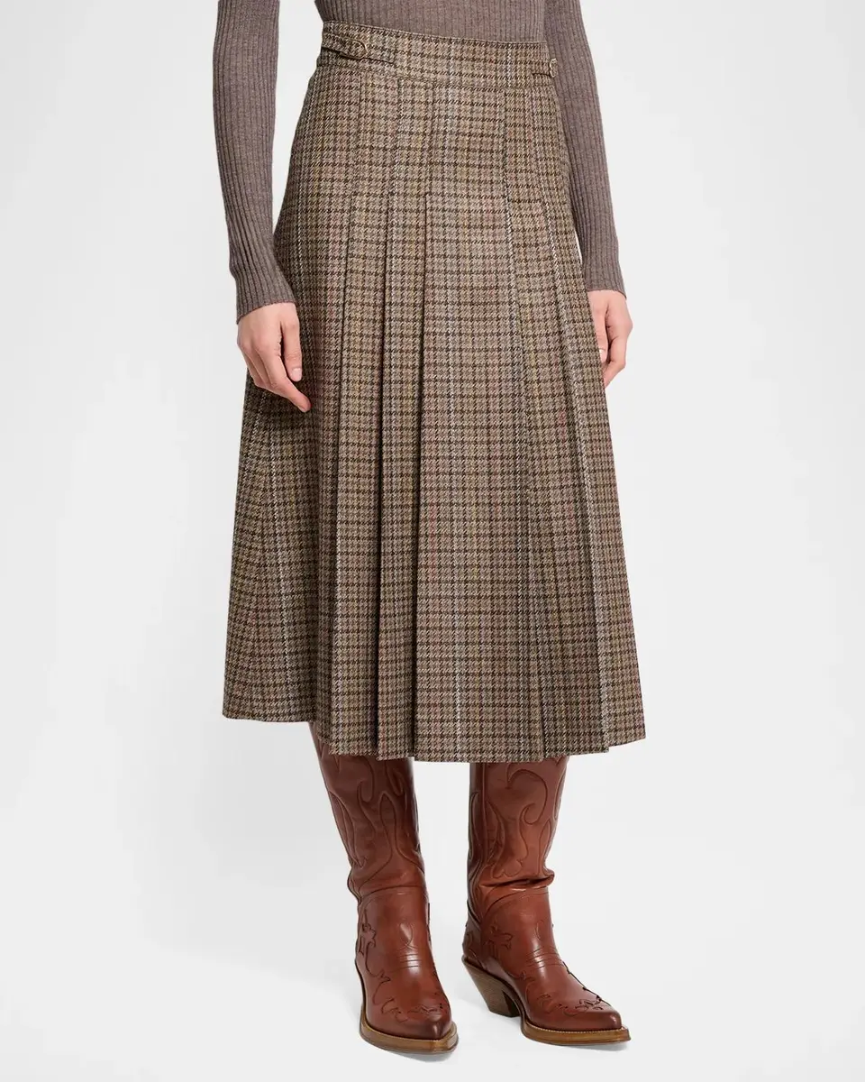 Gabriela Hearst Wesley Houndstooth Pleated Midi Skirt | Thumbnail 4 Gabriela Hearst Wesley Houndstooth Pleated Midi Skirt | Thumbnail 4