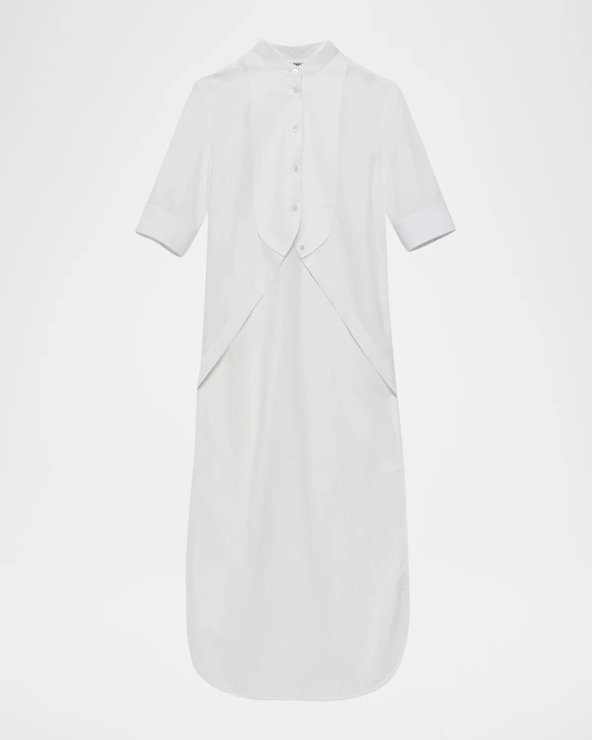 JW Anderson Short-Sleeve Bib High-Low Button-Down Shirt