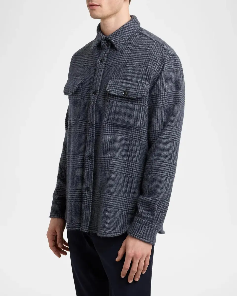 Brioni Men's Vagabond Cashmere Plaid Overshirt | Thumbnail 4 Brioni Men's Vagabond Cashmere Plaid Overshirt | Thumbnail 4