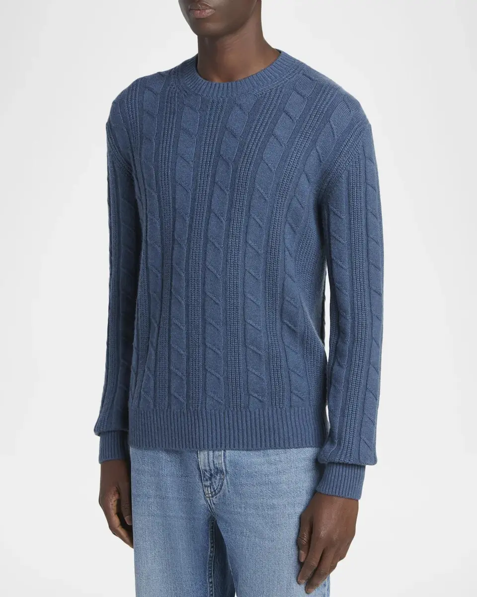 Zegna Men's Oasi Cashmere Cable Crewneck Sweater | Thumbnail 4 Zegna Men's Oasi Cashmere Cable Crewneck Sweater | Thumbnail 4