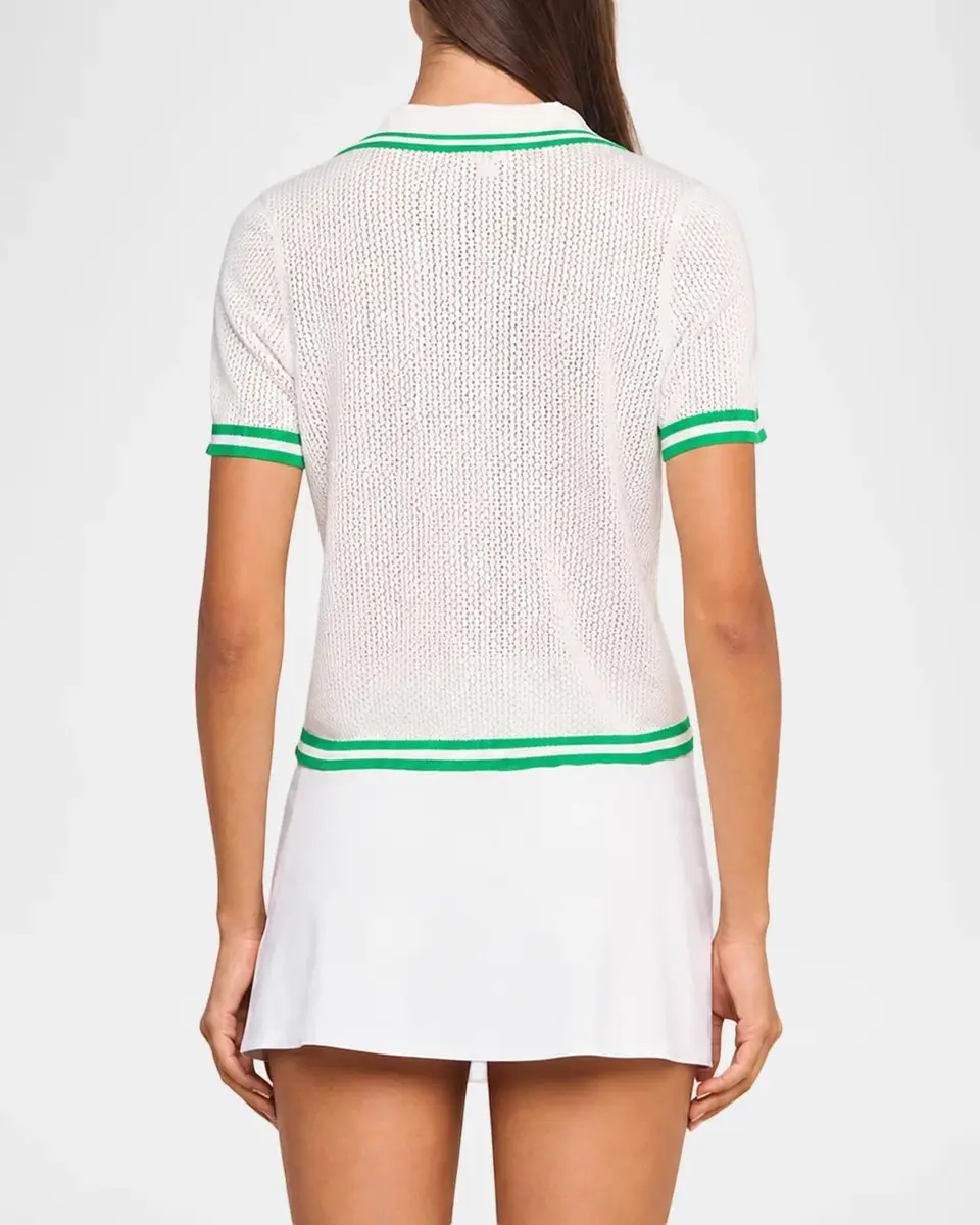 L'Agence Calvin Striped-Trim Polo Shirt | Thumbnail 3 L'Agence Calvin Striped-Trim Polo Shirt | Thumbnail 3