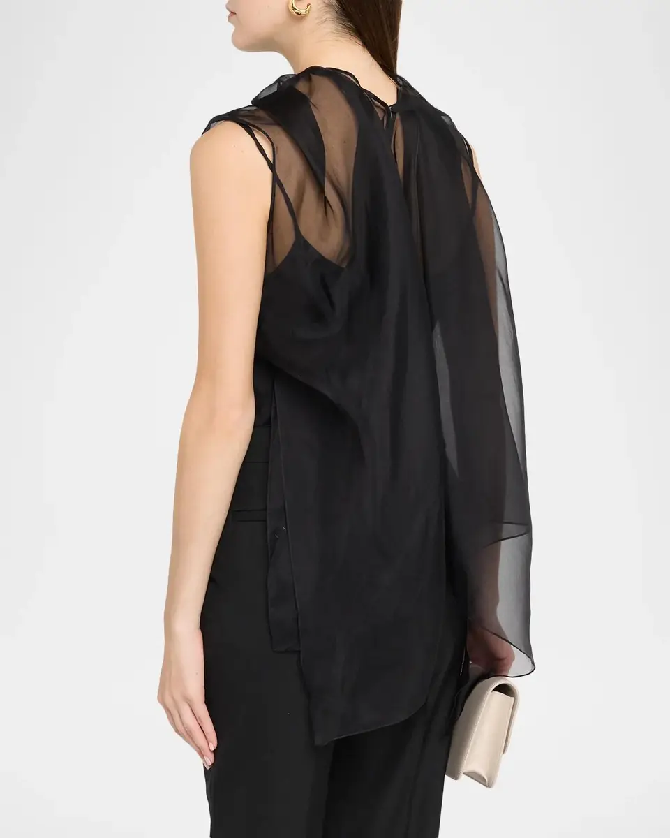 Brandon Maxwell Vienna Cowl-Neck Silk Georgette Drape Tank Top | Thumbnail 3 Brandon Maxwell Vienna Cowl-Neck Silk Georgette Drape Tank Top | Thumbnail 3