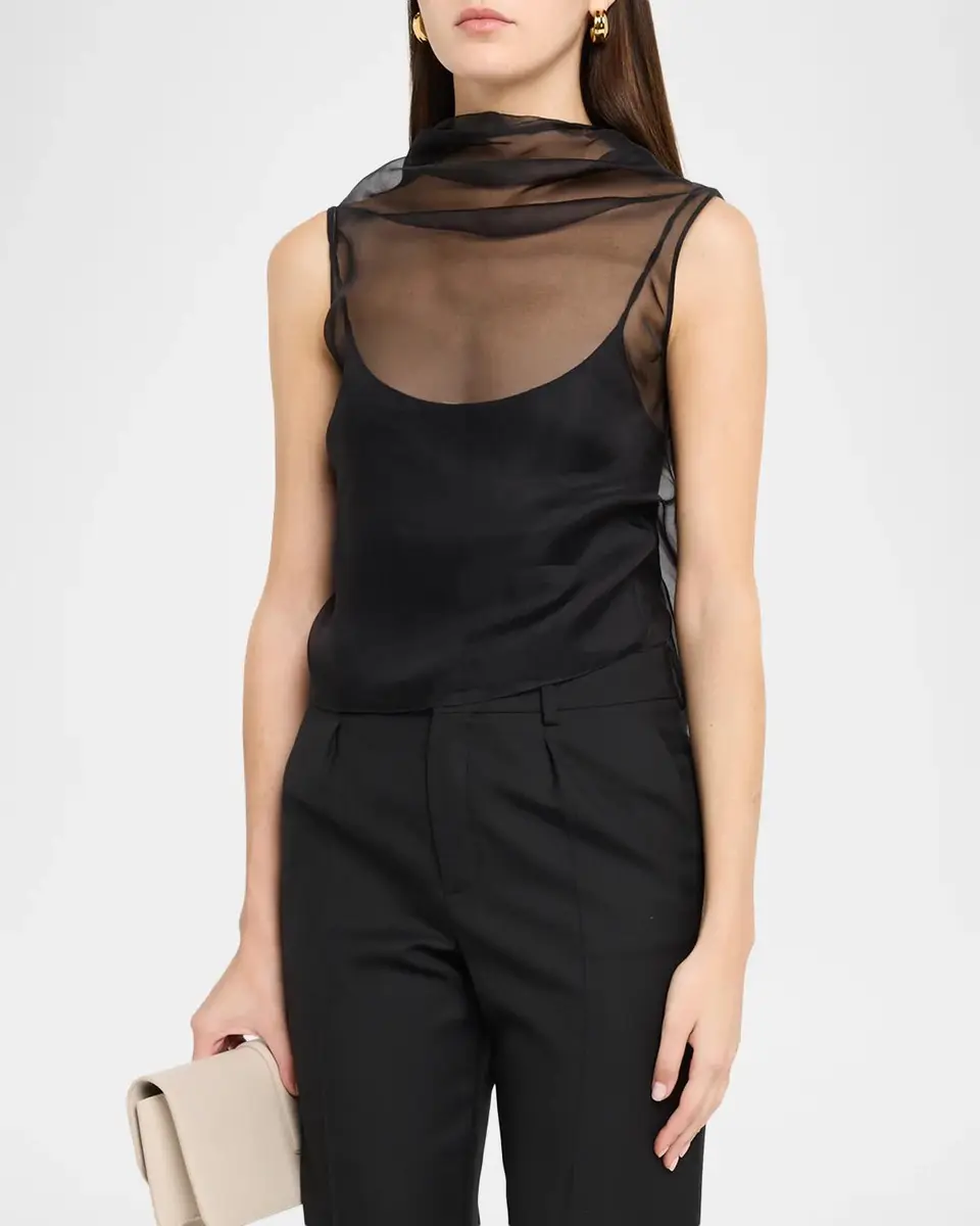 Brandon Maxwell Vienna Cowl-Neck Silk Georgette Drape Tank Top | Thumbnail 4 Brandon Maxwell Vienna Cowl-Neck Silk Georgette Drape Tank Top | Thumbnail 4