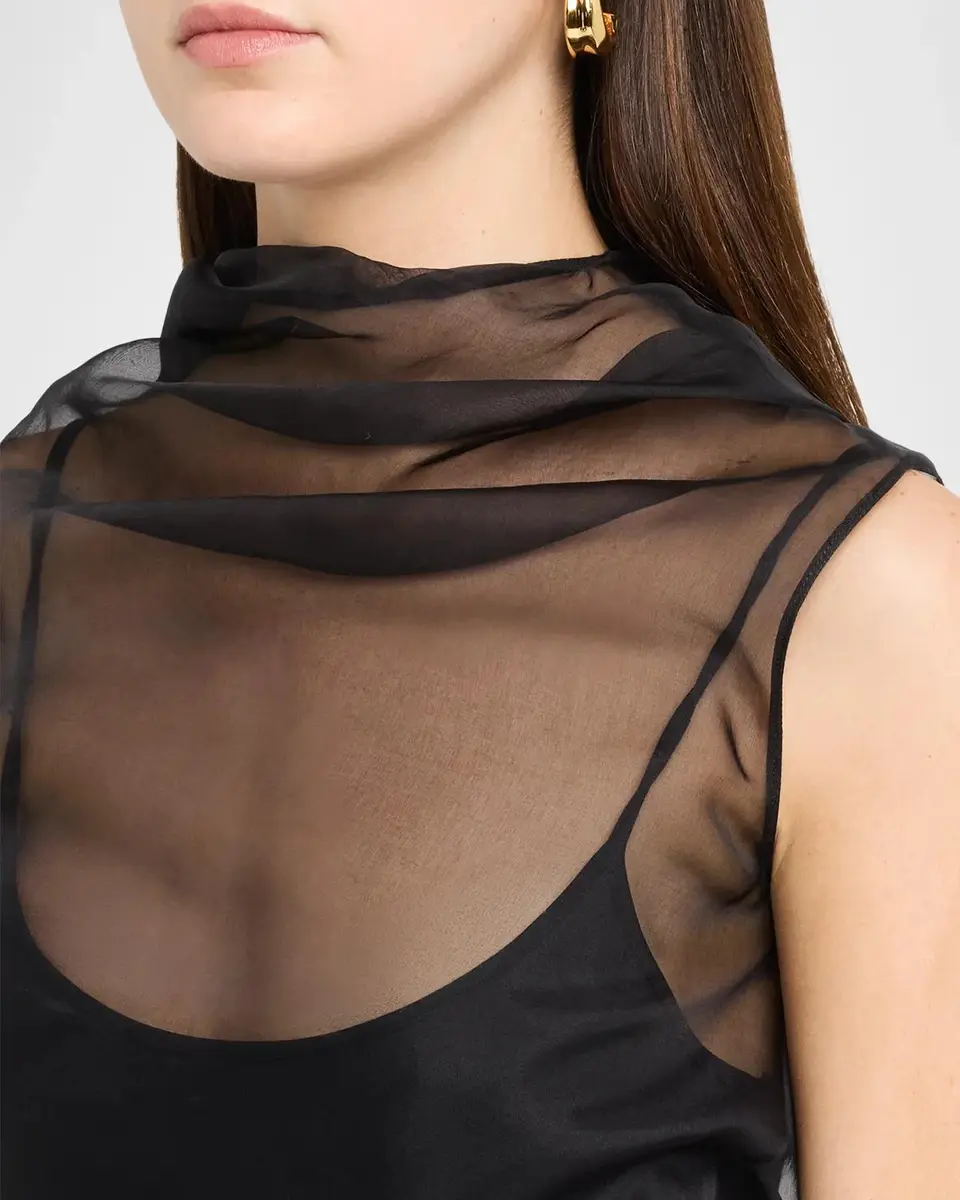 Brandon Maxwell Vienna Cowl-Neck Silk Georgette Drape Tank Top | Thumbnail 5 Brandon Maxwell Vienna Cowl-Neck Silk Georgette Drape Tank Top | Thumbnail 5