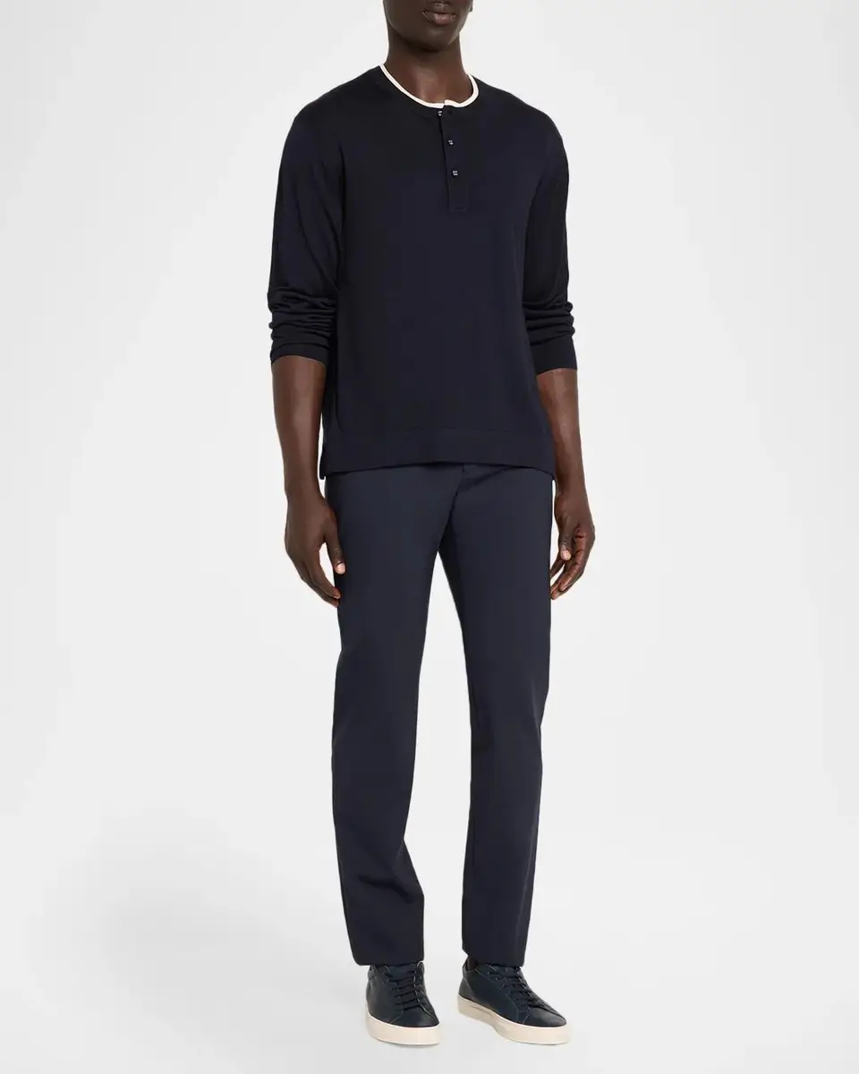 OFFICINE GÉNÉRALE Men's Wool Tipped Long-Sleeve Henley T-Shirt | Thumbnail 2