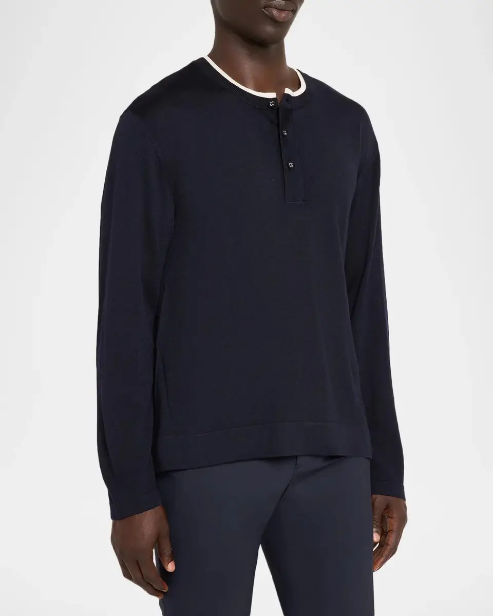 OFFICINE GÉNÉRALE Men's Wool Tipped Long-Sleeve Henley T-Shirt | Thumbnail 4