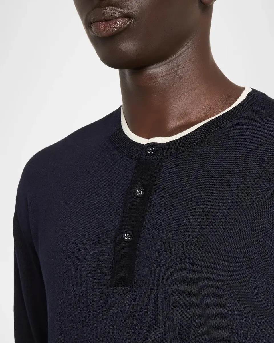 OFFICINE GÉNÉRALE Men's Wool Tipped Long-Sleeve Henley T-Shirt | Thumbnail 5