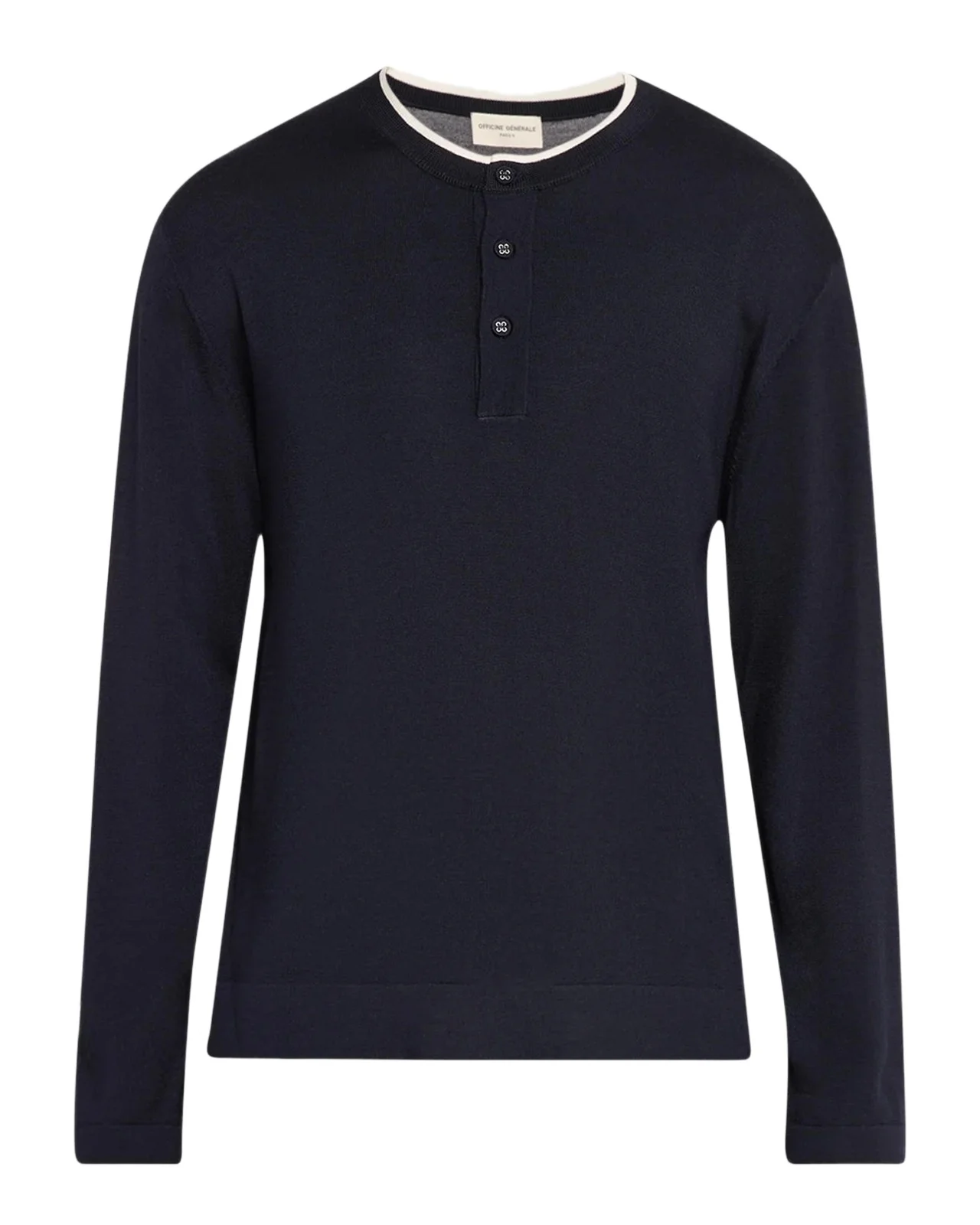 OFFICINE GÉNÉRALE Men's Wool Tipped Long-Sleeve Henley T-Shirt
