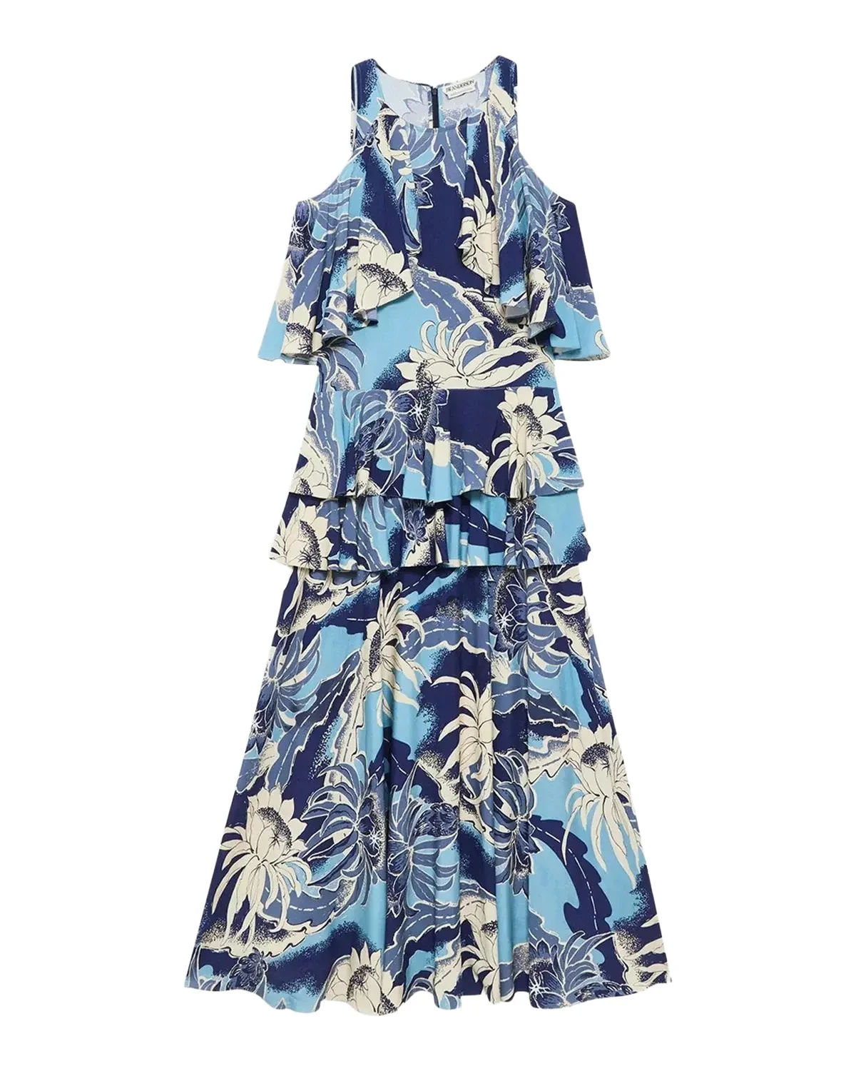 Sleeveless Floral Tiered Ruffle Midi Dress