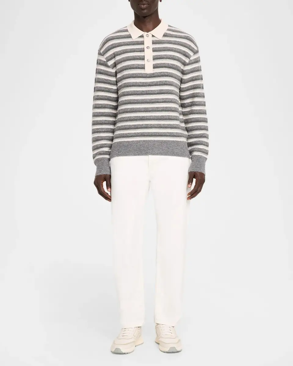 OFFICINE GÉNÉRALE Men's Wool Stripe Polo Sweater | Thumbnail 2 OFFICINE GÉNÉRALE Men's Wool Stripe Polo Sweater | Thumbnail 2