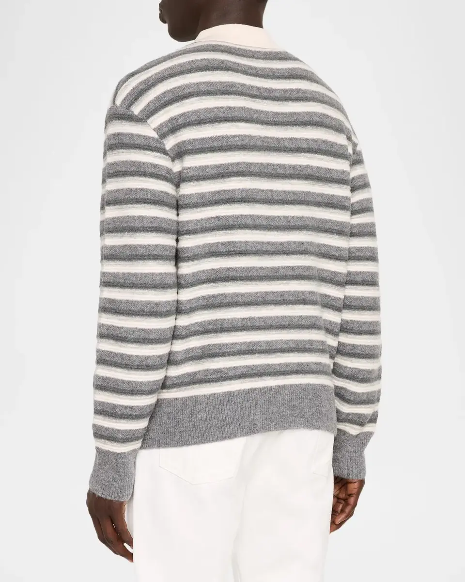 OFFICINE GÉNÉRALE Men's Wool Stripe Polo Sweater | Thumbnail 3 OFFICINE GÉNÉRALE Men's Wool Stripe Polo Sweater | Thumbnail 3