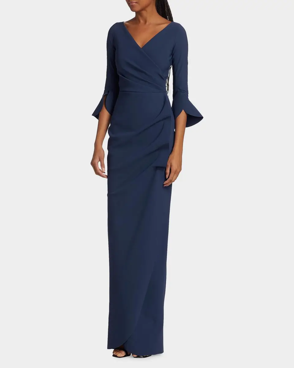 Chiara Boni La Petite Robe Zalfa Ruched 3/4-Sleeve Column Gown | Thumbnail 2 Chiara Boni La Petite Robe Zalfa Ruched 3/4-Sleeve Column Gown | Thumbnail 2