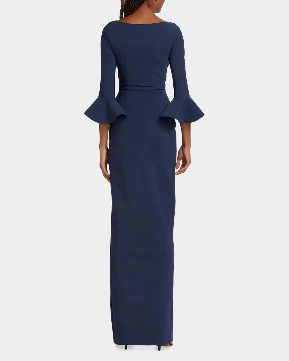 Chiara Boni La Petite Robe Zalfa Ruched 3/4-Sleeve Column Gown | Thumbnail 3 Chiara Boni La Petite Robe Zalfa Ruched 3/4-Sleeve Column Gown | Thumbnail 3