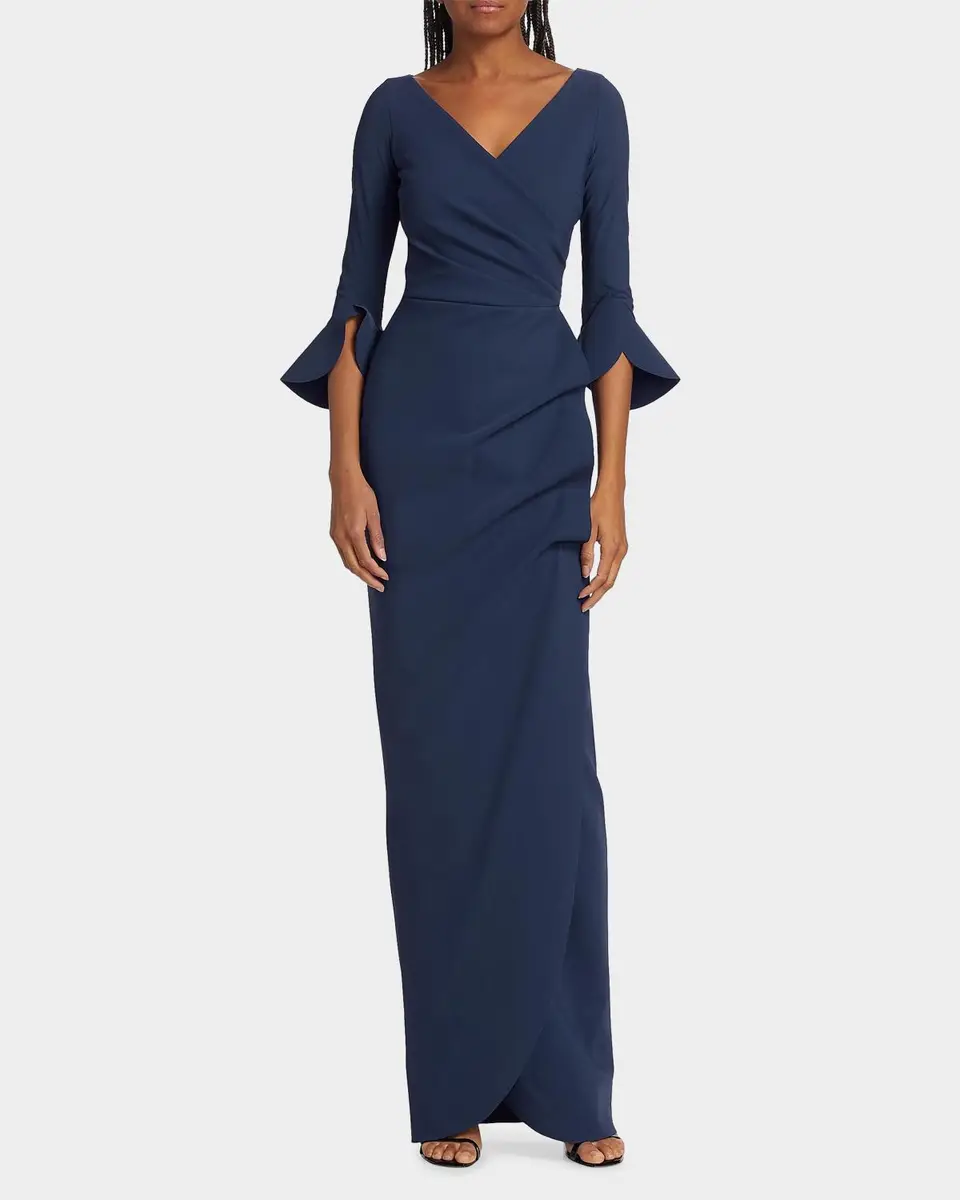 Chiara Boni La Petite Robe Zalfa Ruched 3/4-Sleeve Column Gown | Thumbnail 4 Chiara Boni La Petite Robe Zalfa Ruched 3/4-Sleeve Column Gown | Thumbnail 4