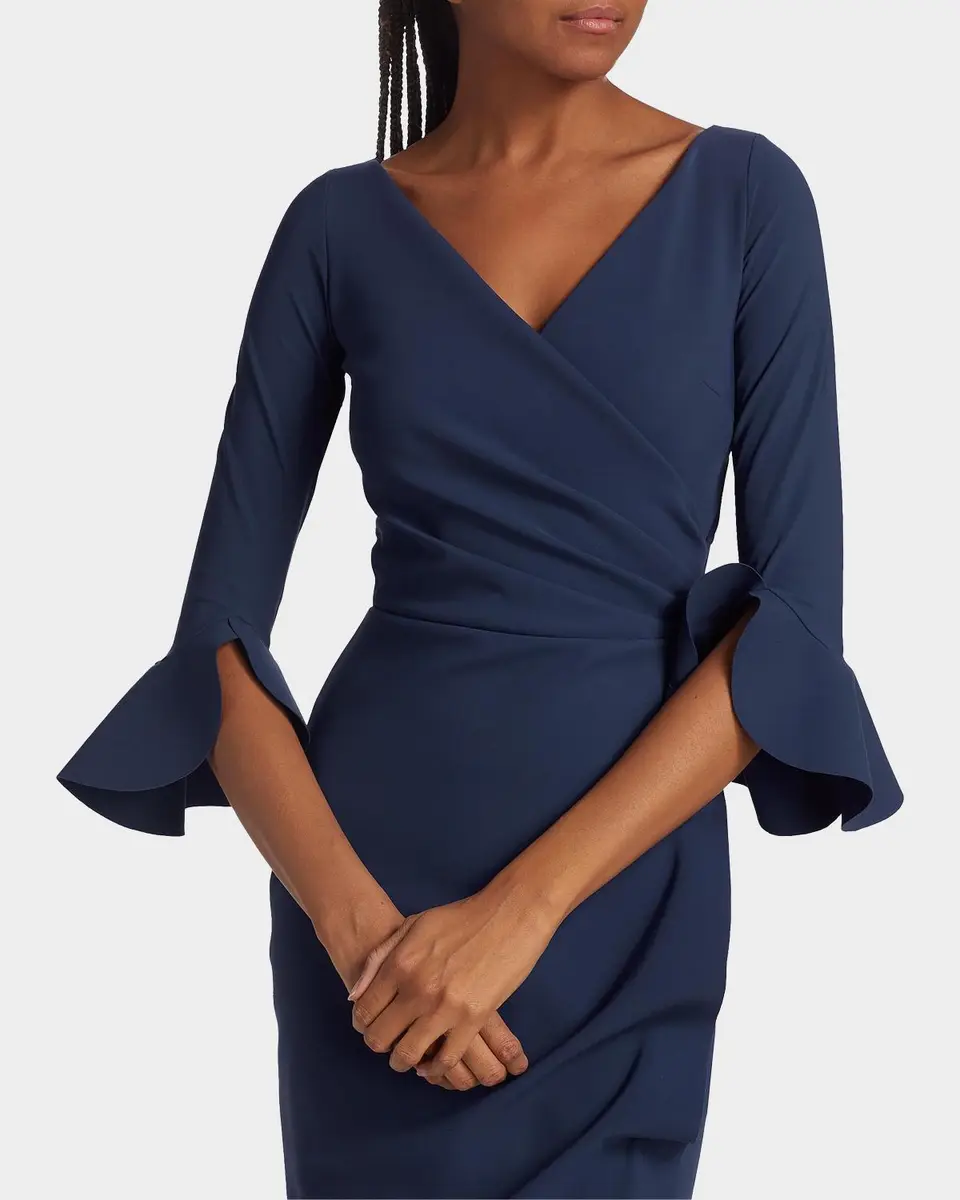 Chiara Boni La Petite Robe Zalfa Ruched 3/4-Sleeve Column Gown | Thumbnail 5 Chiara Boni La Petite Robe Zalfa Ruched 3/4-Sleeve Column Gown | Thumbnail 5