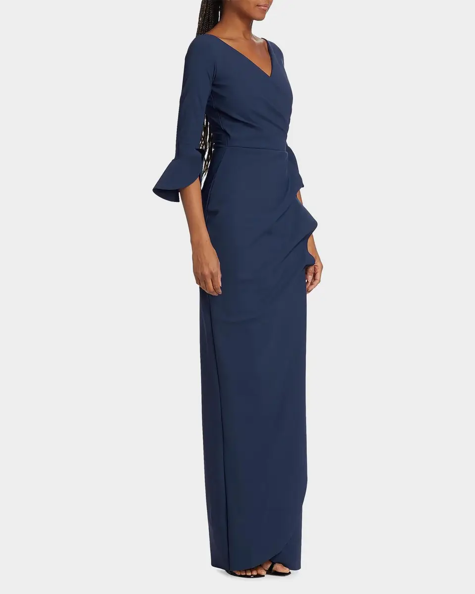 Chiara Boni La Petite Robe Zalfa Ruched 3/4-Sleeve Column Gown | Thumbnail 7 Chiara Boni La Petite Robe Zalfa Ruched 3/4-Sleeve Column Gown | Thumbnail 7