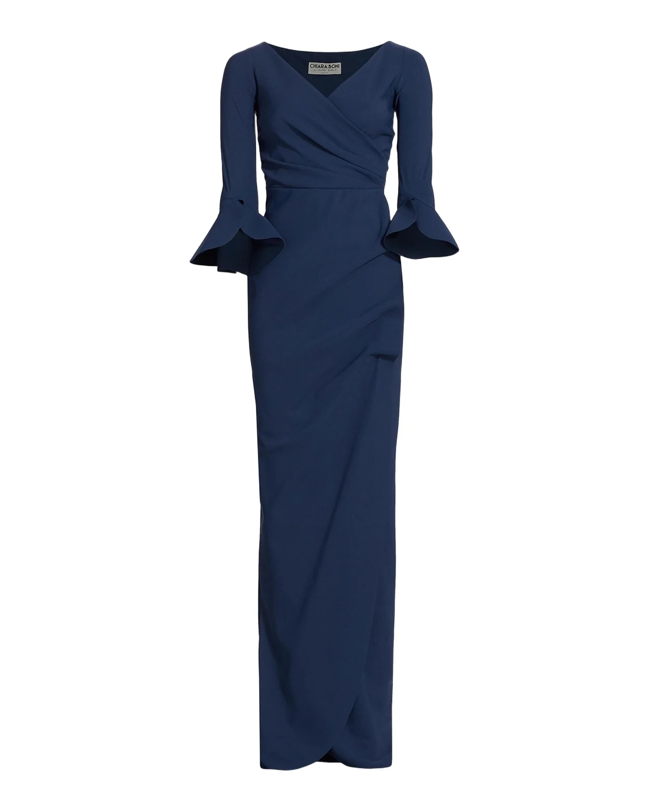 Zalfa Ruched 3/4-Sleeve Column Gown Zalfa Ruched 3/4-Sleeve Column Gown