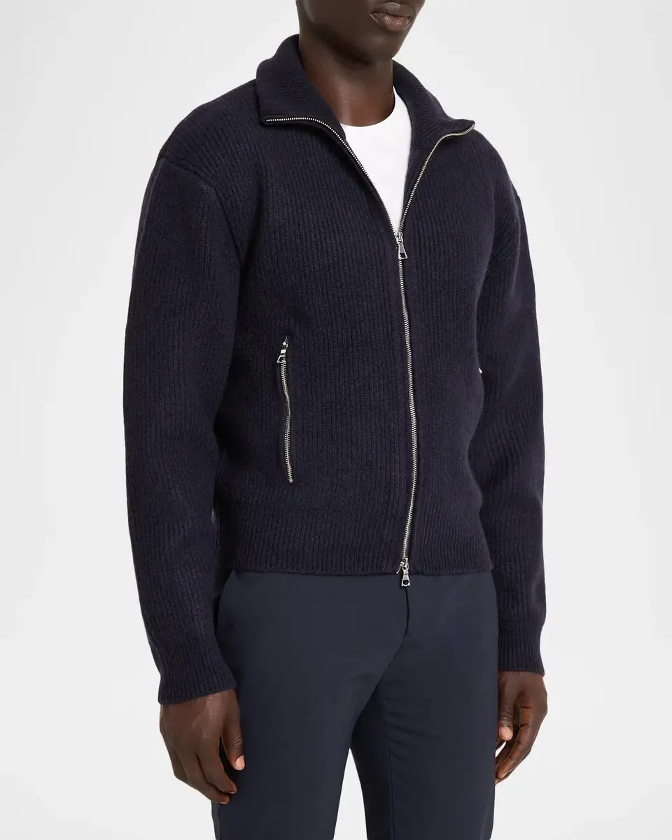 OFFICINE GÉNÉRALE Men's Wool Funnel Neck Full-Zip Sweater | Thumbnail 4 OFFICINE GÉNÉRALE Men's Wool Funnel Neck Full-Zip Sweater | Thumbnail 4