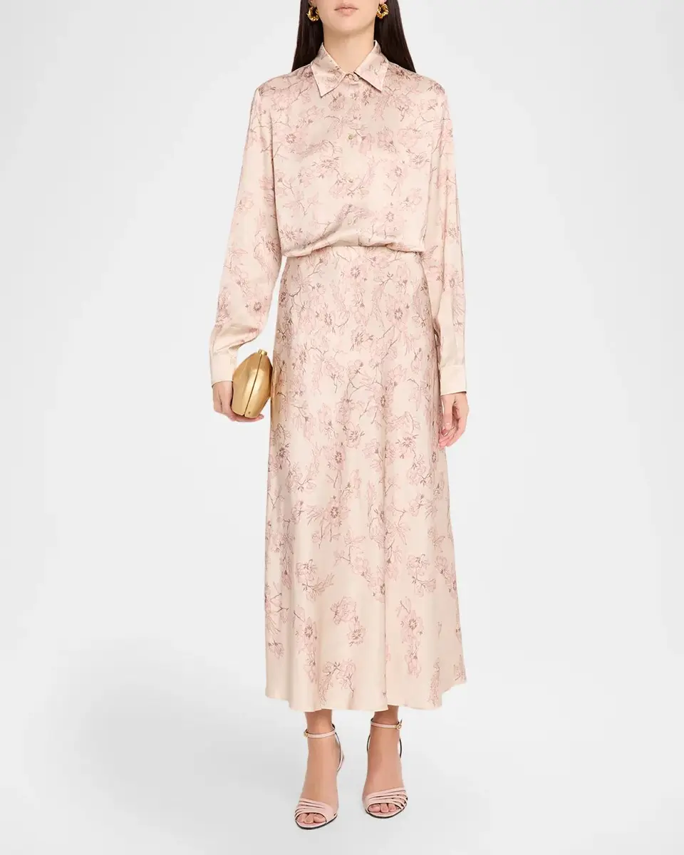 Alberta Ferretti Floral Lace-Print Satin Button-Down Blouse | Thumbnail 2 Alberta Ferretti Floral Lace-Print Satin Button-Down Blouse | Thumbnail 2