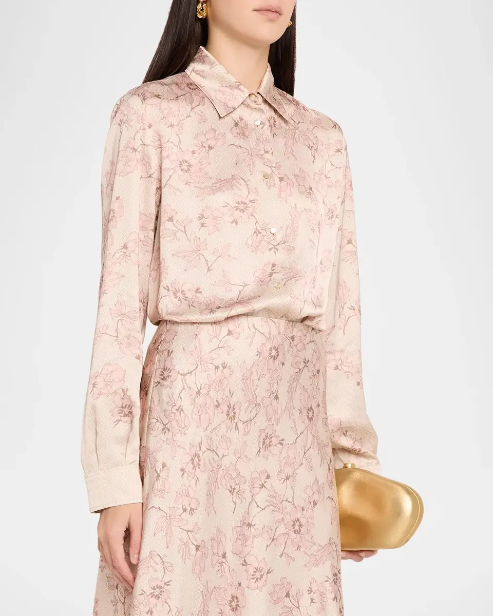 Alberta Ferretti Floral Lace-Print Satin Button-Down Blouse | Thumbnail 4 Alberta Ferretti Floral Lace-Print Satin Button-Down Blouse | Thumbnail 4