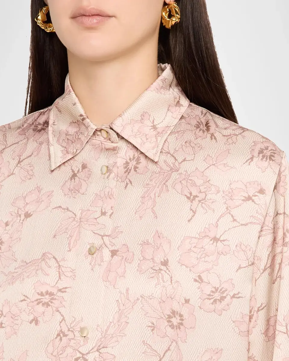 Alberta Ferretti Floral Lace-Print Satin Button-Down Blouse | Thumbnail 5 Alberta Ferretti Floral Lace-Print Satin Button-Down Blouse | Thumbnail 5