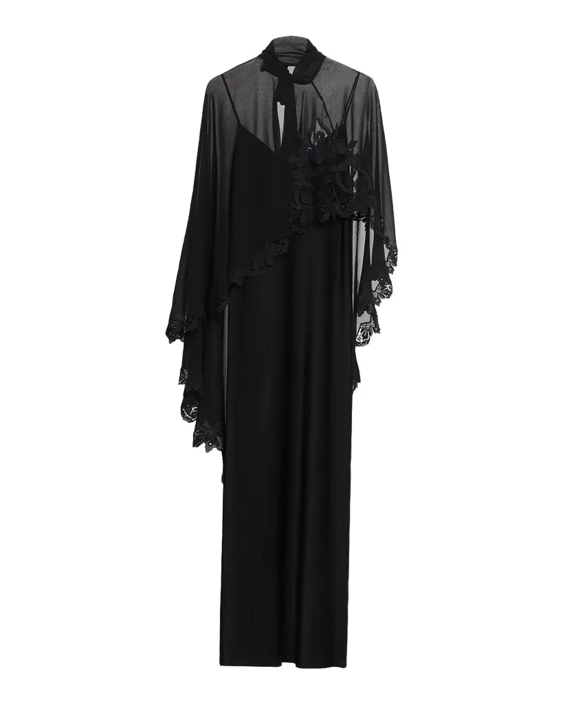 Kobi Halperin Carmen Satin A-Line Cape Maxi Dress