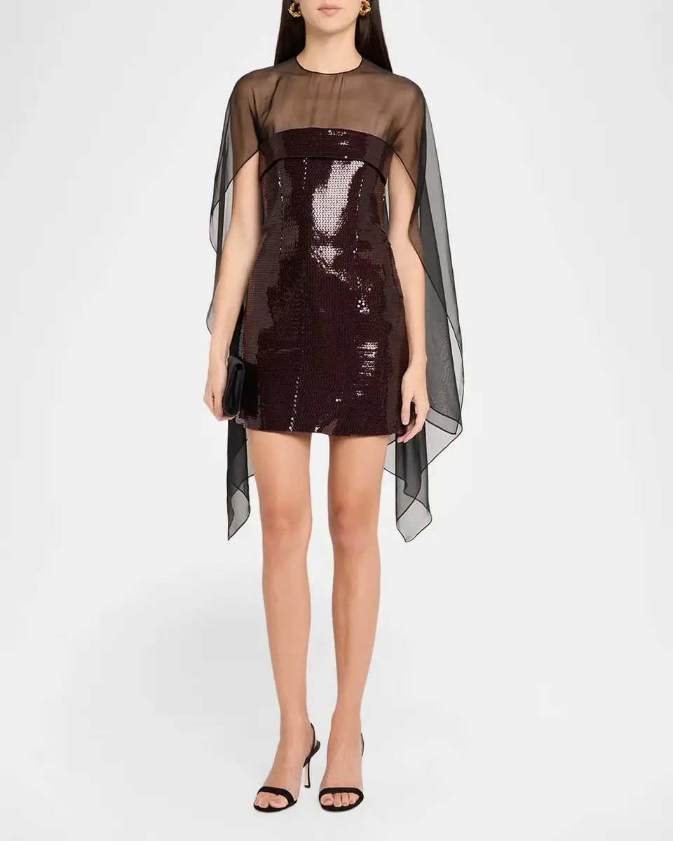 Alberta Ferretti Sequined Cape Overlay Mini Dress | Thumbnail 2 Alberta Ferretti Sequined Cape Overlay Mini Dress | Thumbnail 2