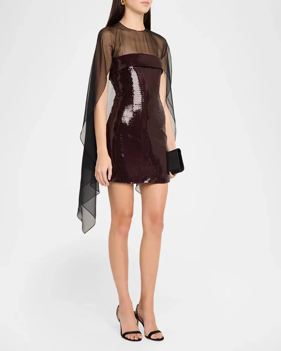 Alberta Ferretti Sequined Cape Overlay Mini Dress | Thumbnail 4 Alberta Ferretti Sequined Cape Overlay Mini Dress | Thumbnail 4