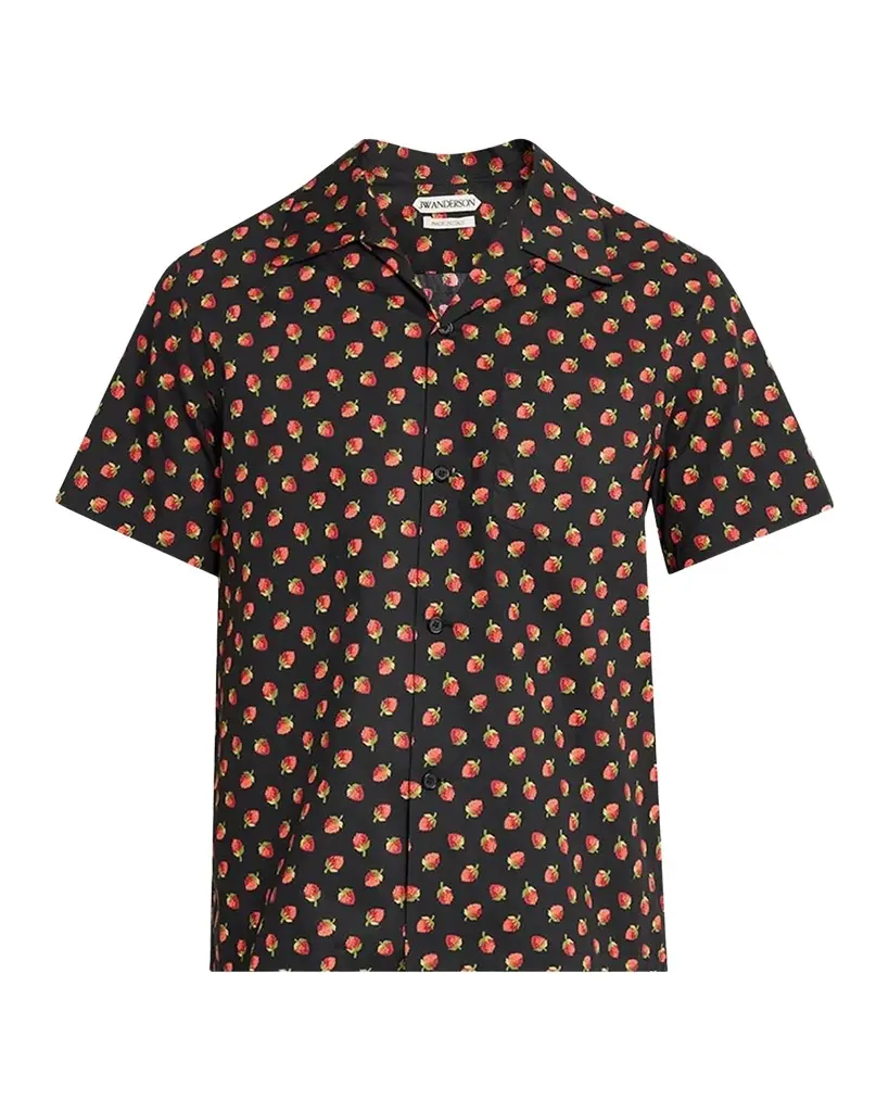 JW Anderson Strawberry-Print Cotton Camp Shirt